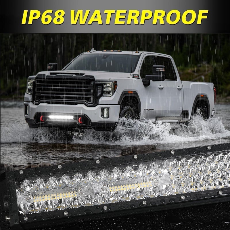 AKD Part 20 Inch LED Light Bar, AKD Part 150W Spot Flood Combo Off Road Driving Light Quad Row Super Bright LED Work Light Bumper Grille LED Bar Lights for Truck Pickup SUV UTV ATV Tractor Golf Cart Boat - Image 4